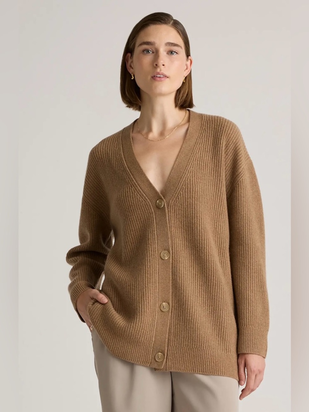 Quince Mongolian Cashmere Oversized Boyfriend Cardigan Sweater Oatmeal